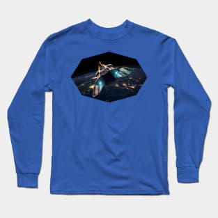 Space Fighter Flying Over Planet Earth Long Sleeve T-Shirt